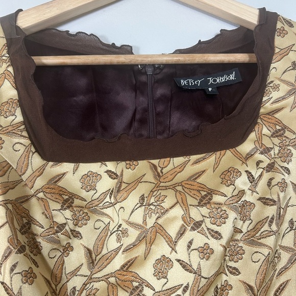 Vintage Betsey Johnson Chocolate Brown Gold Mini Dress - Picture 5 of 13
